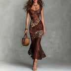 Corinne - Women's Lace Sweetheart Printed Midi Dress 1
