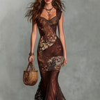 Corinne - Women's Lace Sweetheart Printed Midi Dress 2