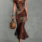 Corinne - Women's Lace Sweetheart Printed Midi Dress 3