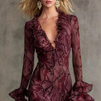 Corinne - Women's Ruffle Trim Long Sleeve High-Low Maxi Dress 3