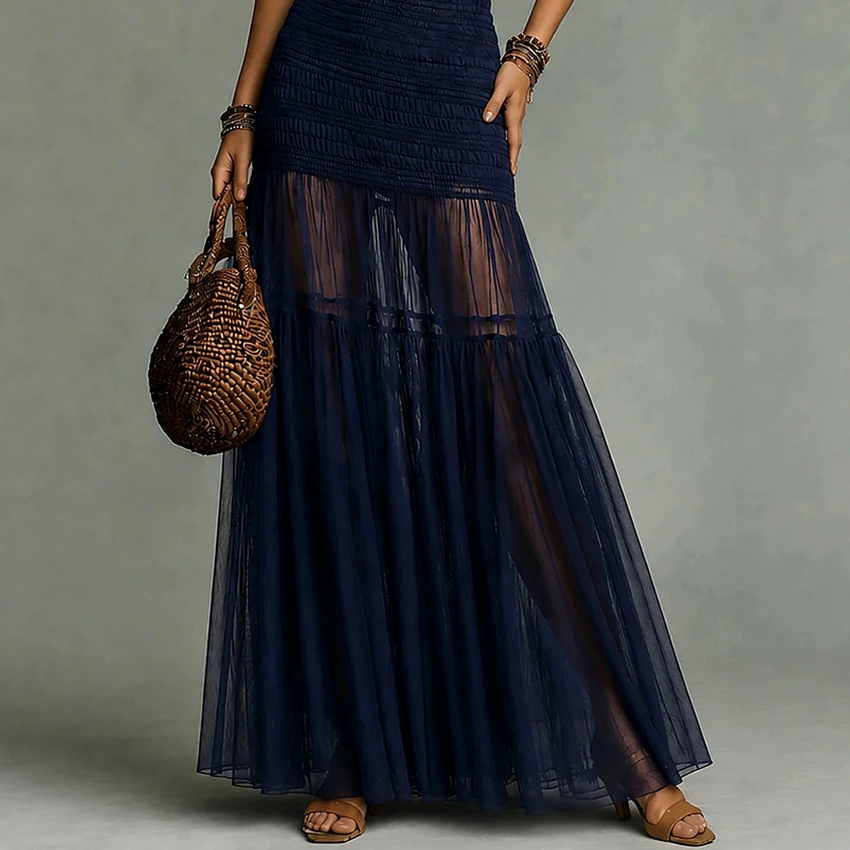 Cristina - Women's Halter Neck Mesh Panel Maxi Dress 3
