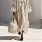 Cynthia - Women's Lace Trim Striped Maxi Dress 3
