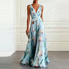 Dahlia - Women's Tulip Print V-Neck Flowy Maxi Dress 1