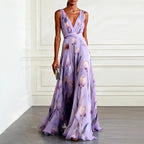 Dahlia - Women's Tulip Print V-Neck Flowy Maxi Dress 2