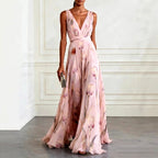 Dahlia - Women's Tulip Print V-Neck Flowy Maxi Dress 3