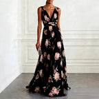 Dahlia - Women's Tulip Print V-Neck Flowy Maxi Dress 4