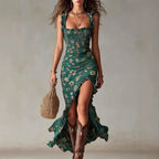 Damaris - Women's Floral Ruffle Strap Boho Maxi Dress 1