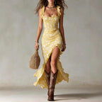 Damaris - Women's Floral Ruffle Strap Boho Maxi Dress 3