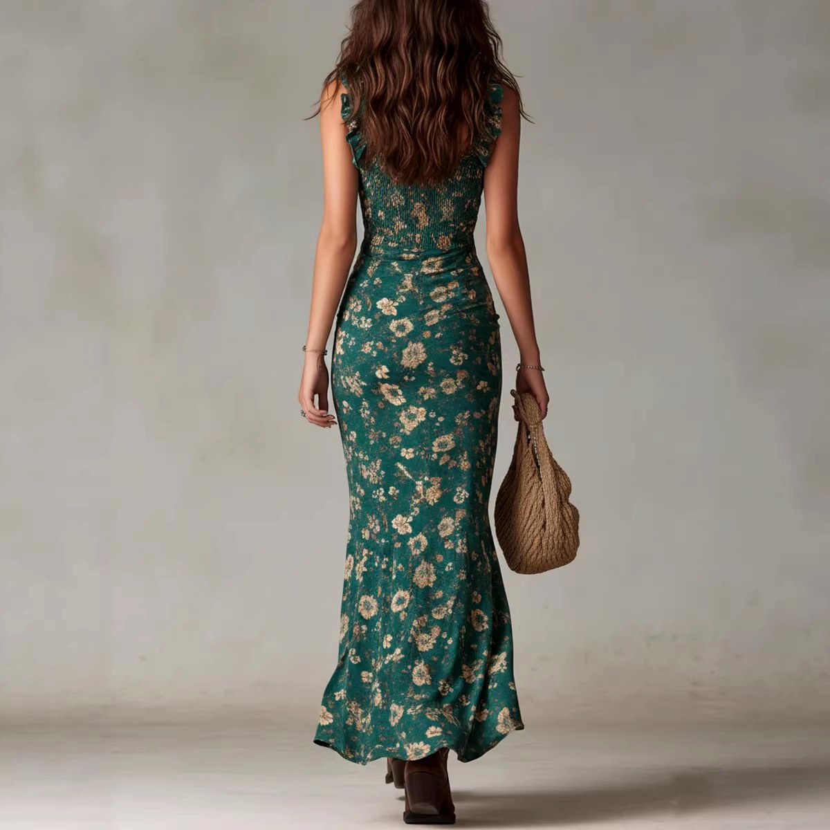 Damaris - Women's Floral Ruffle Strap Boho Maxi Dress 5