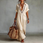 Daphne - Women's Leaf Embroidery Relaxed Maxi Dress 1