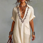 Daphne - Women's Leaf Embroidery Relaxed Maxi Dress 2