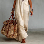 Daphne - Women's Leaf Embroidery Relaxed Maxi Dress 3