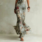 Deborah - Women's Floral Halter V-Neck Maxi Dress 3
