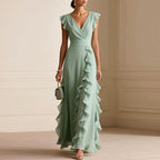 Deborah - Women's Ruffle Trim Wrap Maxi Dress 1