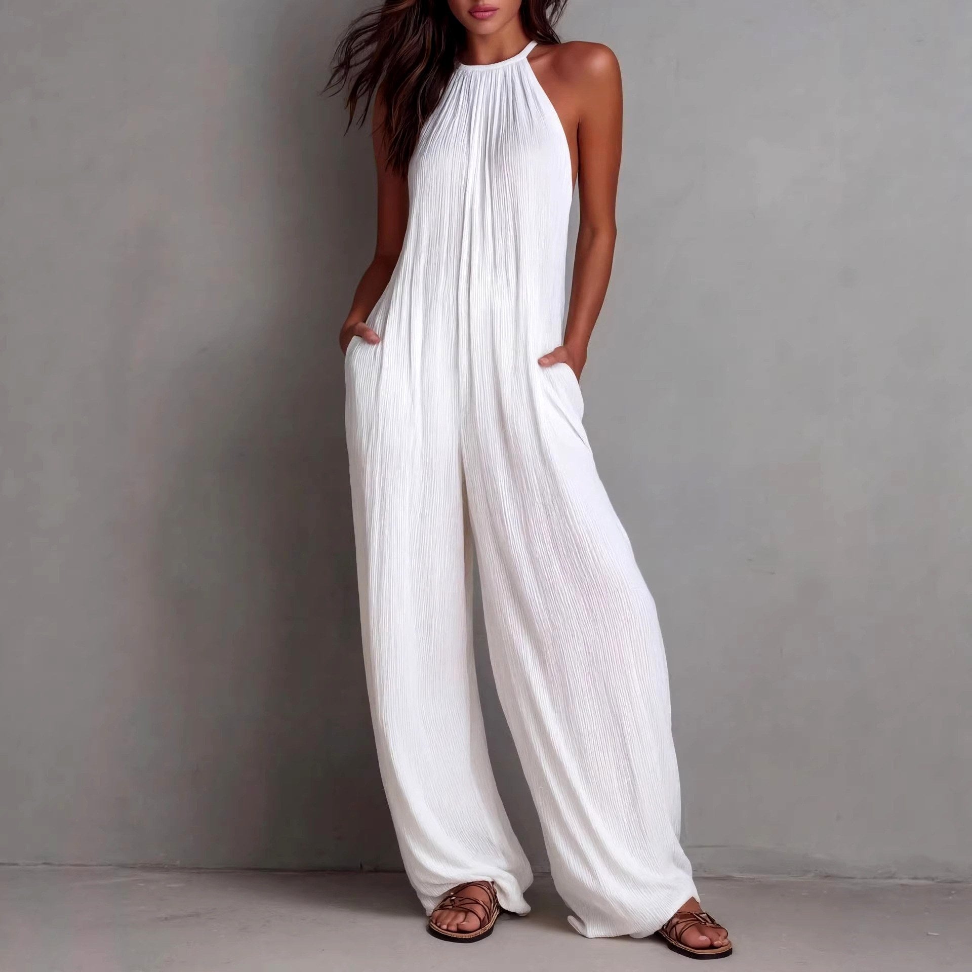 Delilah - Women's Halter Neck Wide Leg Boho Jumpsuit 1