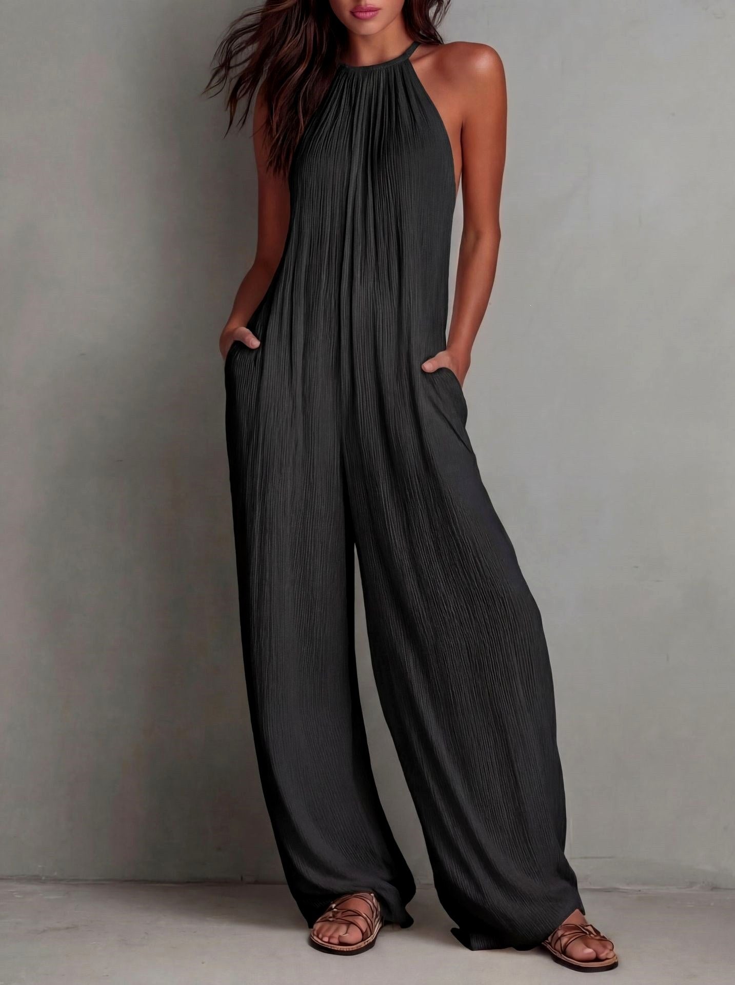 Delilah - Women's Halter Neck Wide Leg Boho Jumpsuit 2