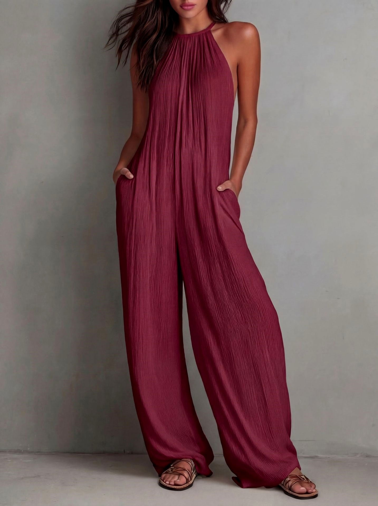 Delilah - Women's Halter Neck Wide Leg Boho Jumpsuit 3