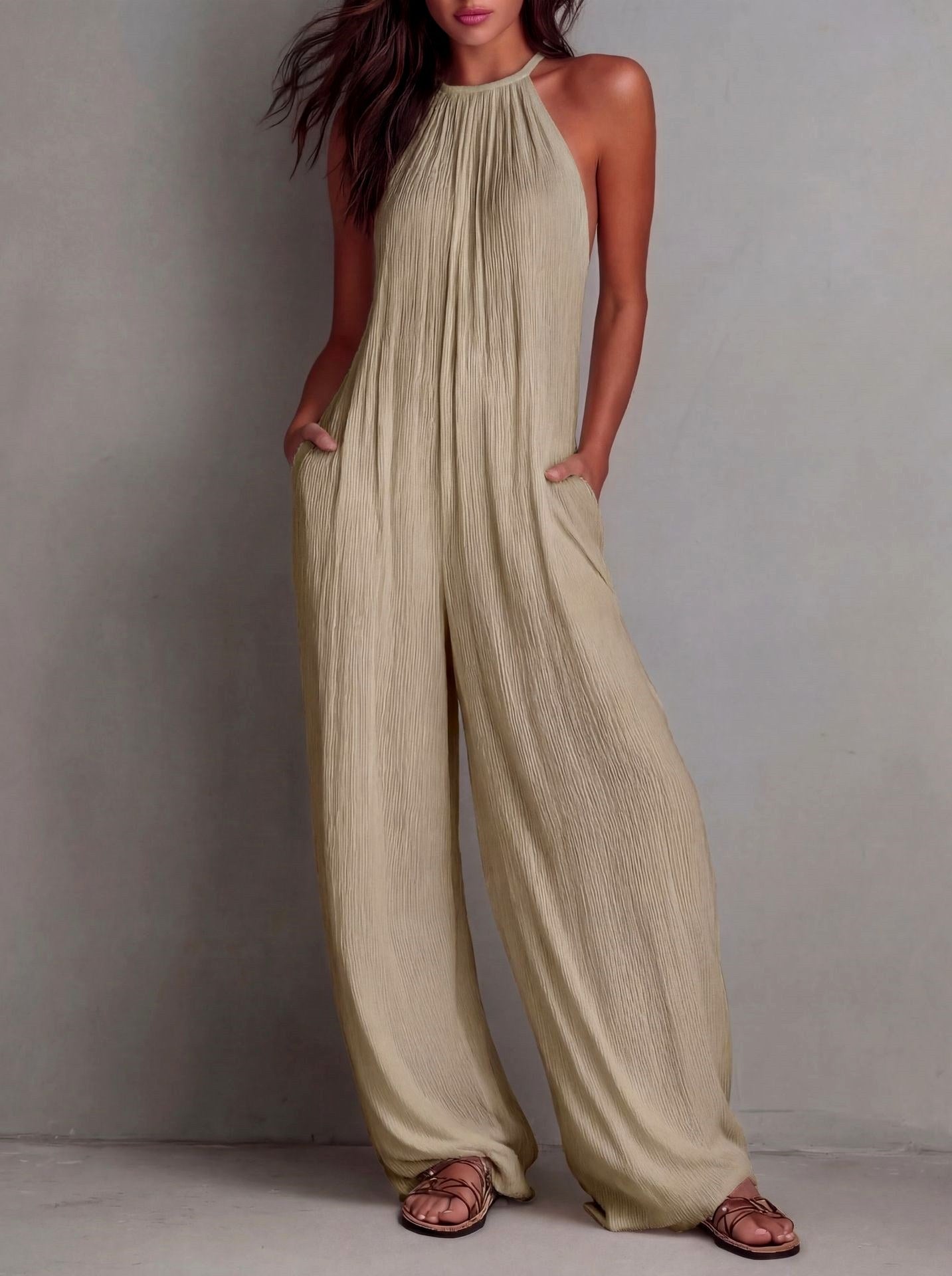 Delilah - Women's Halter Neck Wide Leg Boho Jumpsuit 4
