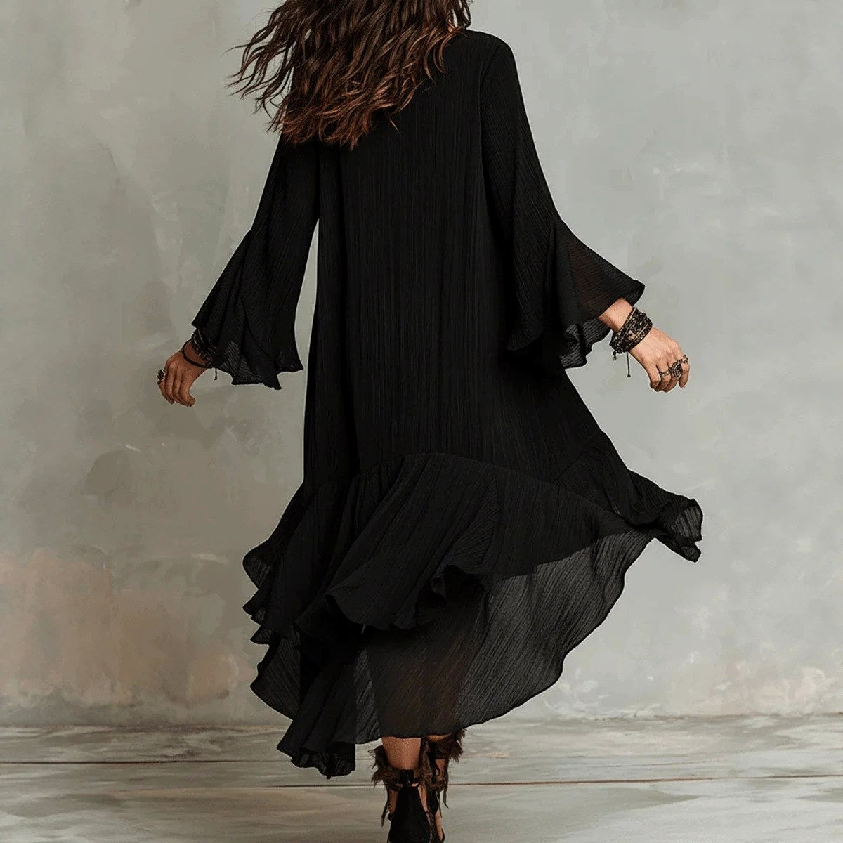 Della - Women's Asymmetric Ruffle Midi Dress 3
