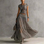 Demetria - Women's Crop Top & Maxi Skirt Boho Set 1