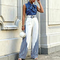 Devi - Women's Striped Tie Neck Two-Piece Set 1