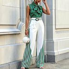 Devi - Women's Striped Tie Neck Two-Piece Set 2
