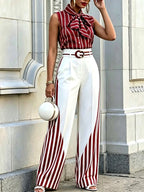 Devi - Women's Striped Tie Neck Two-Piece Set 3