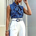 Devi - Women's Striped Tie Neck Two-Piece Set 4