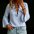 Diana - Women's Ruffle V-Neck Striped Blouse 1