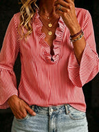 Diana - Women's Ruffle V-Neck Striped Blouse 3