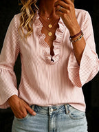 Diana - Women's Ruffle V-Neck Striped Blouse 5