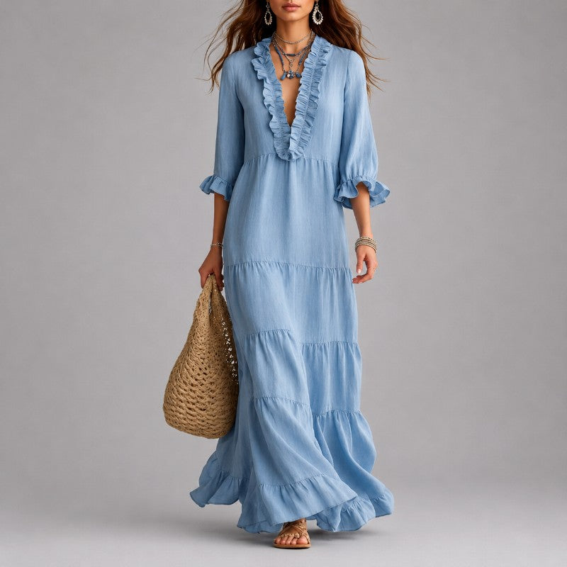 Diana - Women's Ruffle V-Neck Tiered Maxi Dress 1