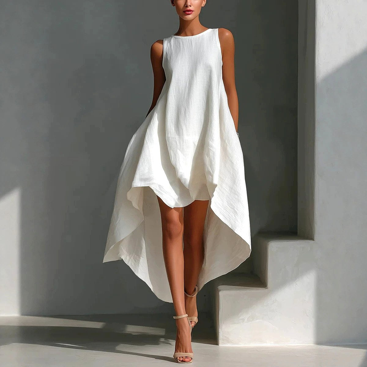Dione - Women's Sleeveless A-Line Irregular Hem Midi Dress 1