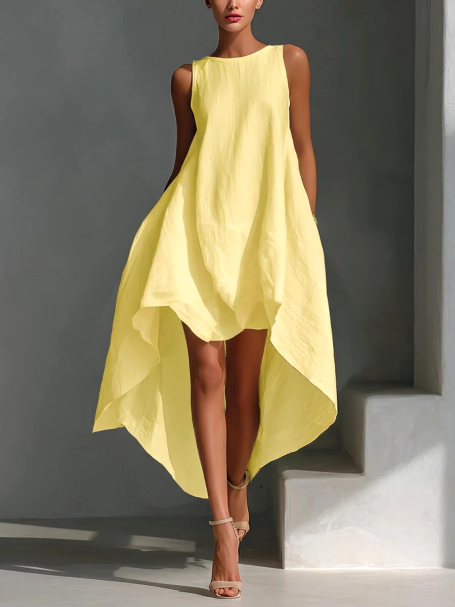 Dione - Women's Sleeveless A-Line Irregular Hem Midi Dress 3