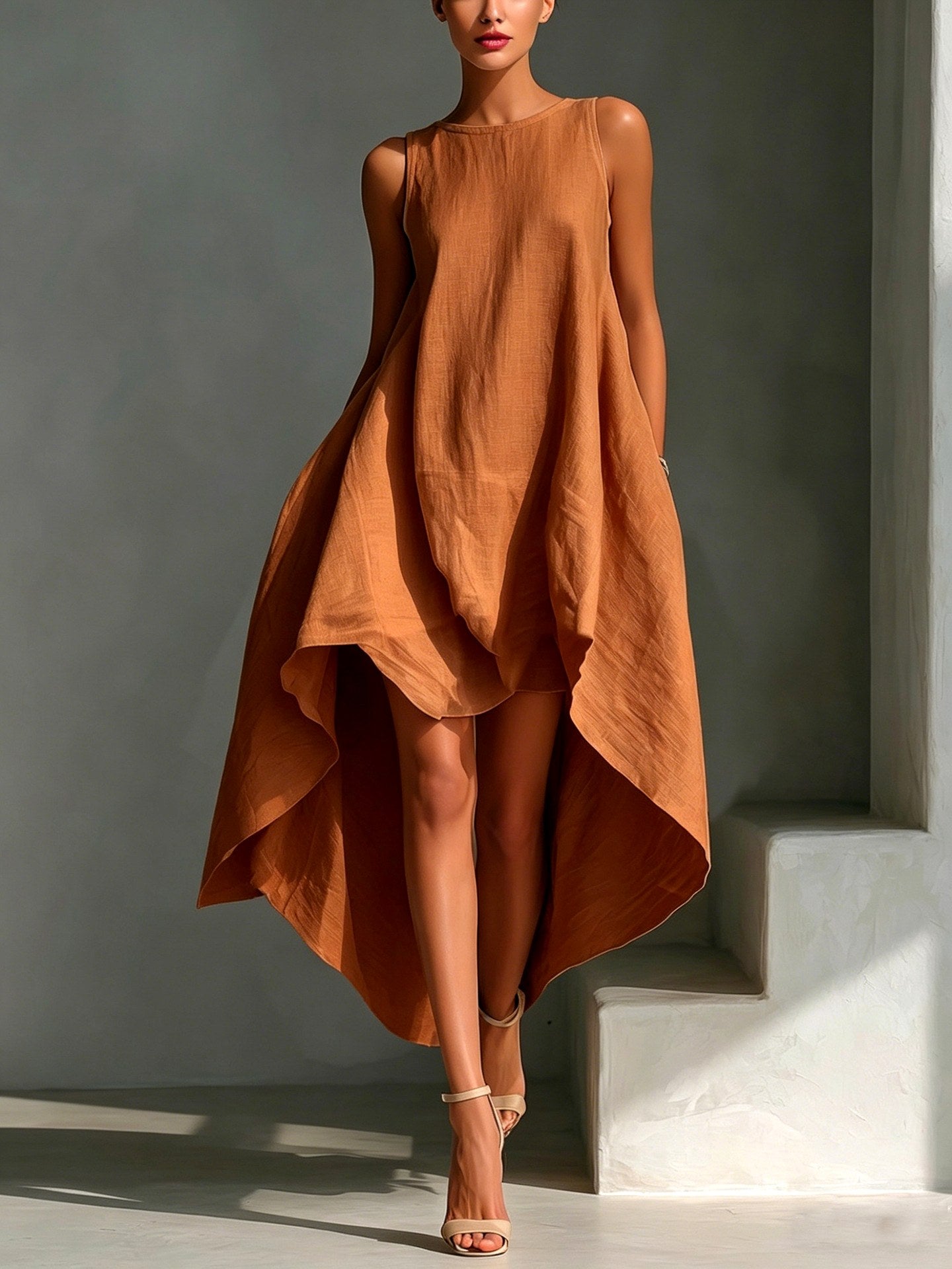 Dione - Women's Sleeveless A-Line Irregular Hem Midi Dress 4