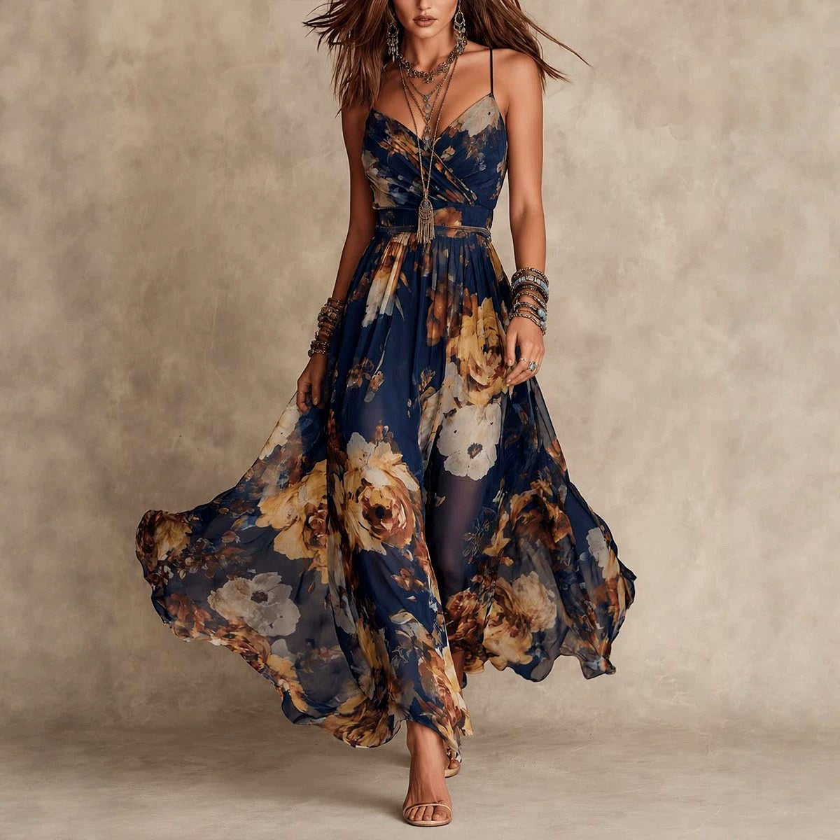 Doris - Women's Floral Flowing Chiffon Maxi Dress 1