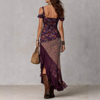 Doris - Women's Patchwork Square Neck Resort Maxi Dress 2