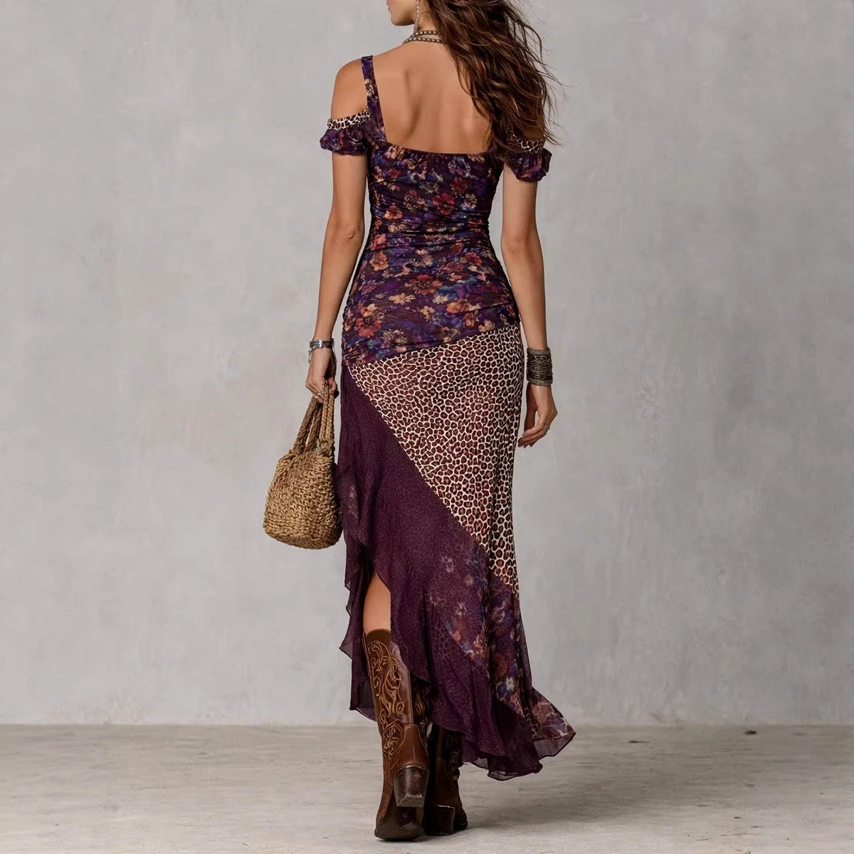 Doris - Women's Patchwork Square Neck Resort Maxi Dress 2