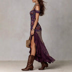 Doris - Women's Patchwork Square Neck Resort Maxi Dress 3