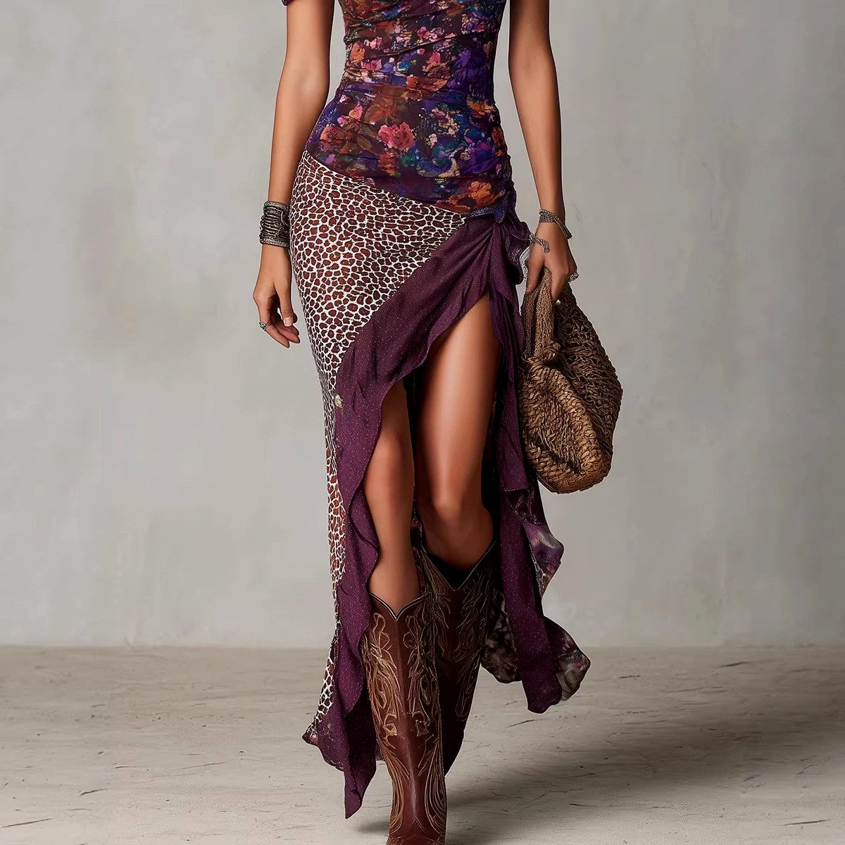 Doris - Women's Patchwork Square Neck Resort Maxi Dress 5