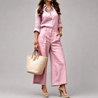 Dorothea - Women's Button-Up Shirt & Wide-Leg Pants Set 3