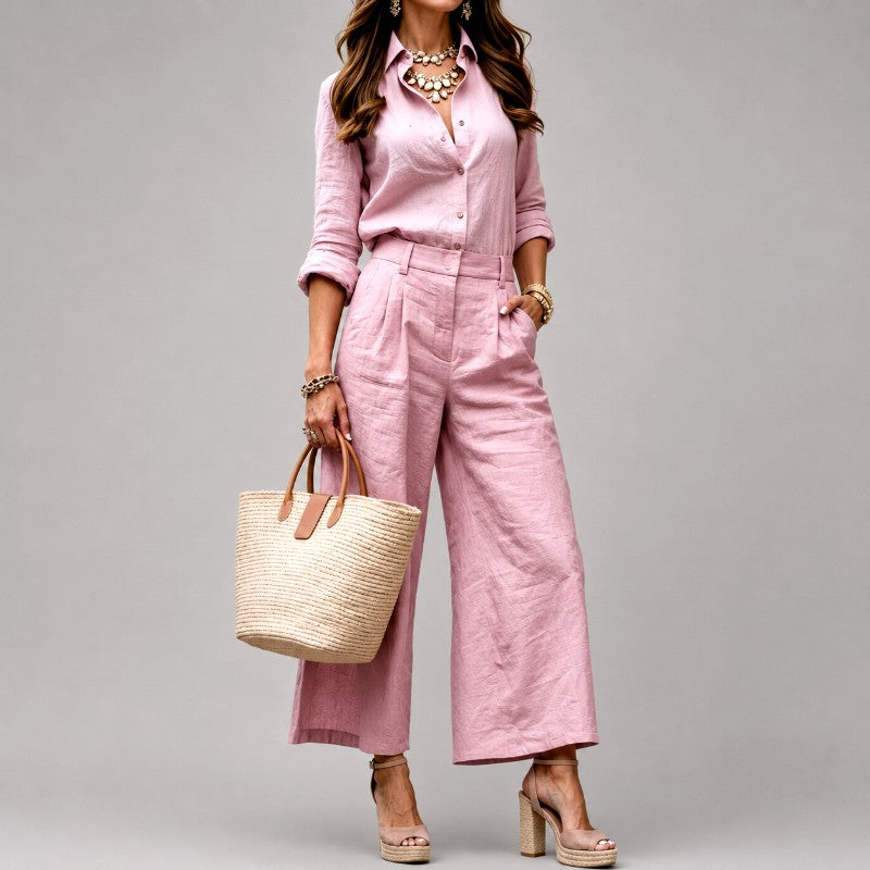Dorothea - Women's Button-Up Shirt & Wide-Leg Pants Set 3