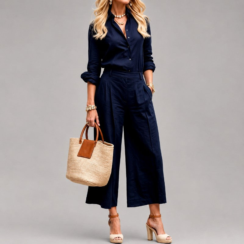 Dorothea - Women's Button-Up Shirt & Wide-Leg Pants Set 4