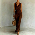 Edith - Women's Cowl V-Neck Belted Resort Maxi Dress 1