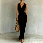 Edith - Women's Cowl V-Neck Belted Resort Maxi Dress 2