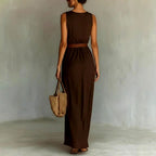 Edith - Women's Cowl V-Neck Belted Resort Maxi Dress 4