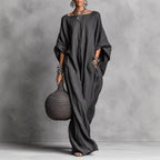 Elektra - Women's Faux Linen Batwing Maxi Dress 1
