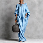Elektra - Women's Faux Linen Batwing Maxi Dress 2