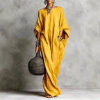 Elektra - Women's Faux Linen Batwing Maxi Dress 3