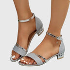 Elia - Women's Glitter Block Heel Sandals with Charm Ankle Strap